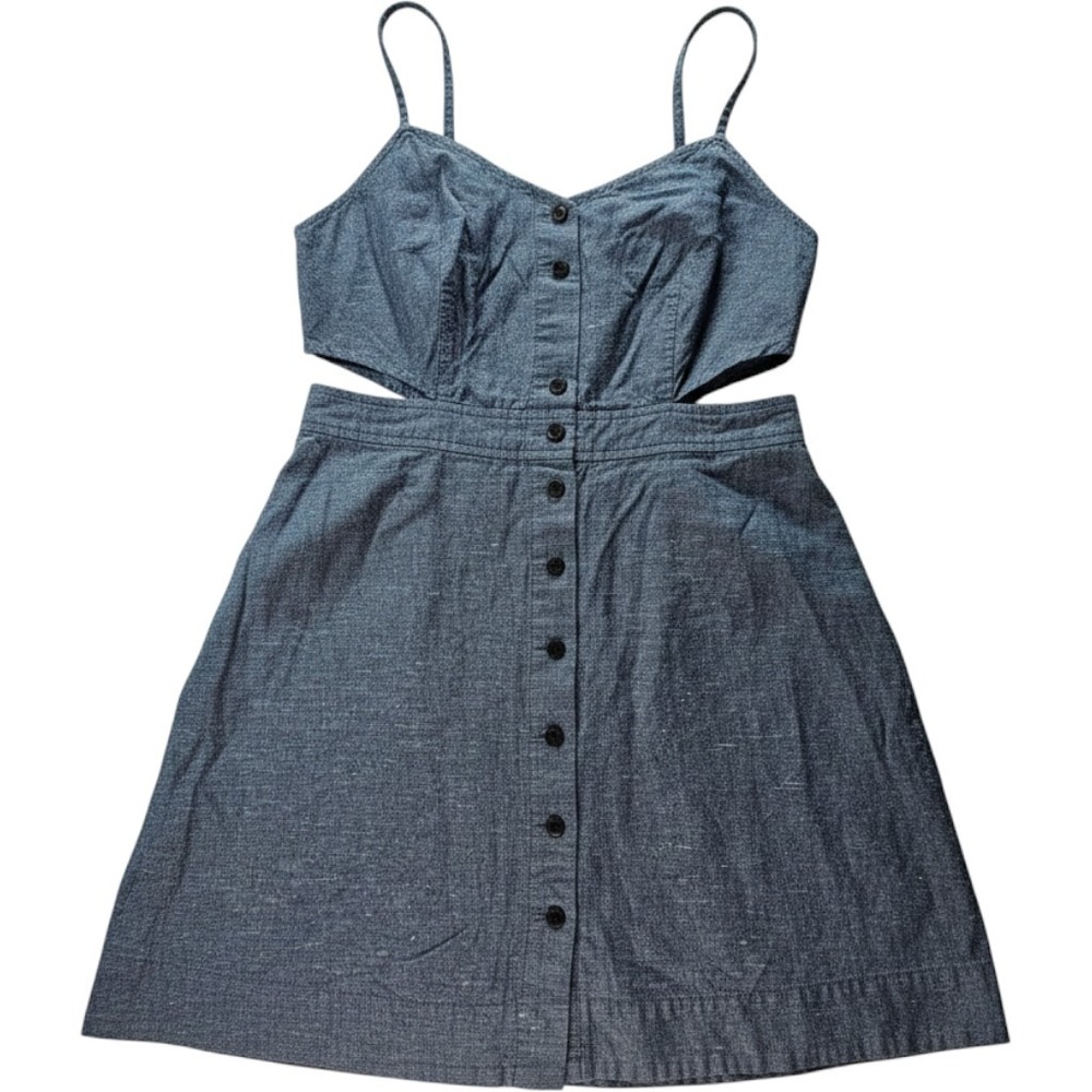 Madewell Chambray Mini Dress Women 6 Cutout Button Front Summer Blue